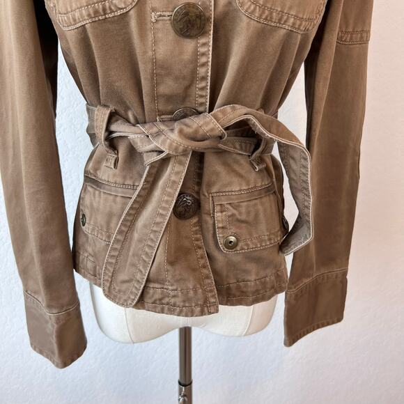 Vintage Y2K J Crew Military Utility Cargo Jacket size XS Cotton Belted Tan - Picture 12 of 14